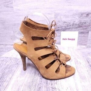 Madewell Suede Lace Up Caged Heeled Sandal Camel Brown Women's sz 6.5